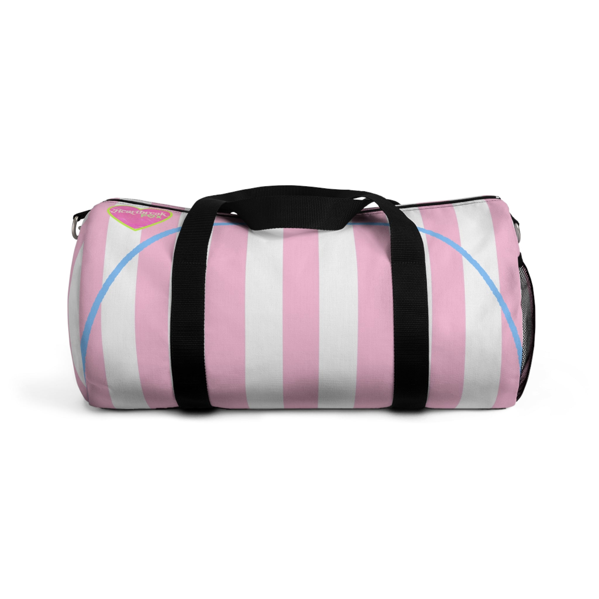 Pastel Pink Striped Duffel Bag — Heart Accent Travel Gym Bag