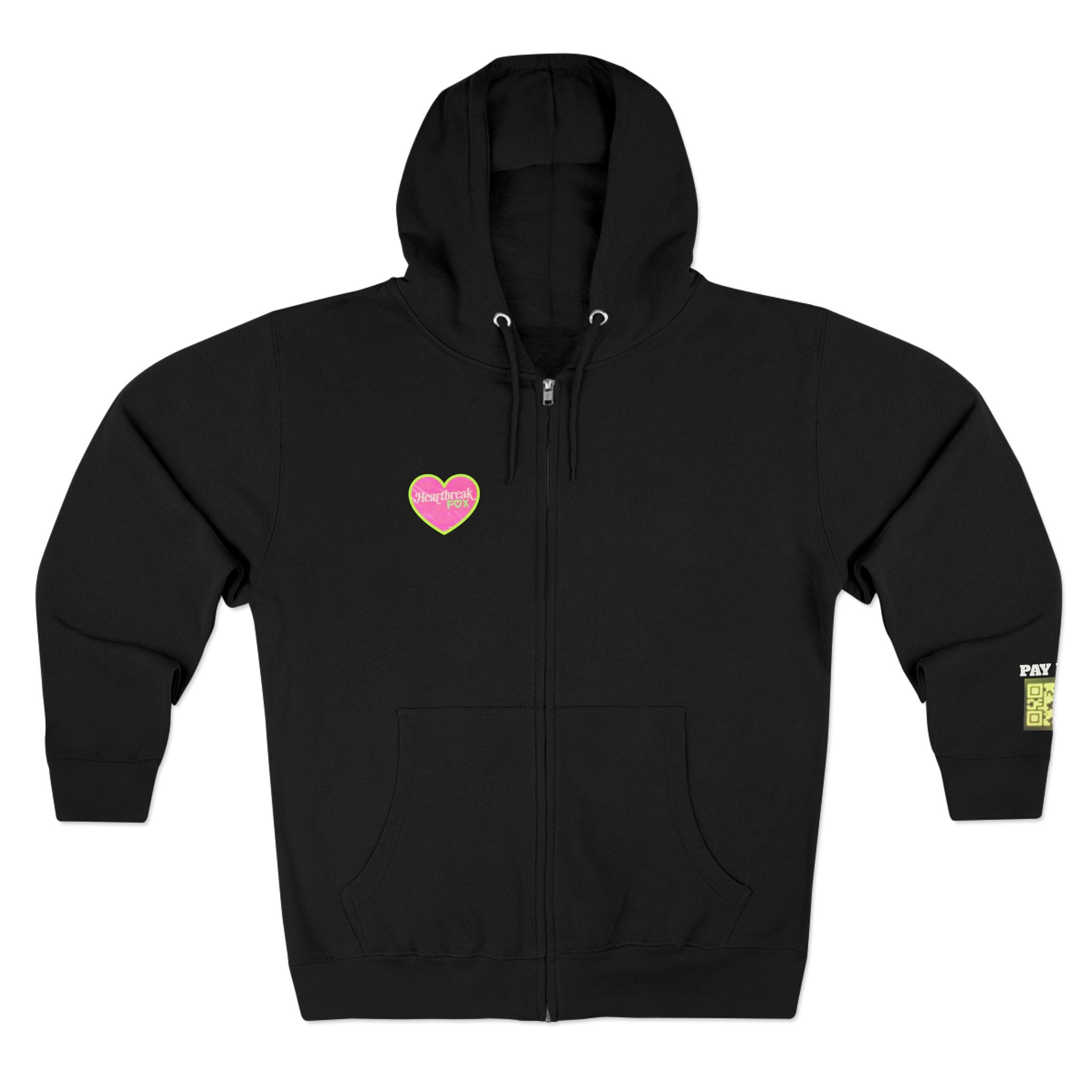 Open Your Wallet & Gimmie Your Money Zip Hoodie — Pink Heart Chest & Angel Wings Back Graphic