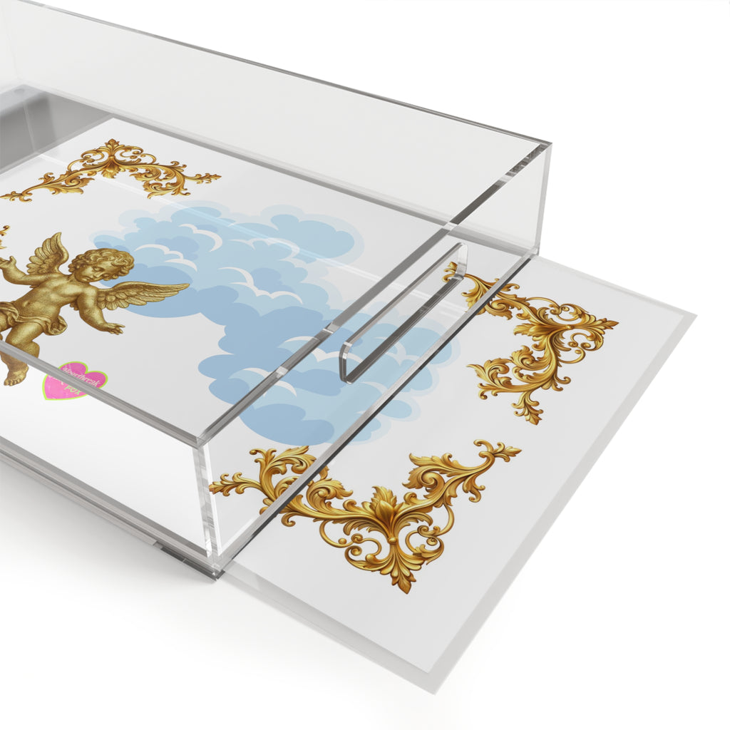 Cherub Cloud Acrylic Serving Tray — Baroque Gold Angel Decorative Tray