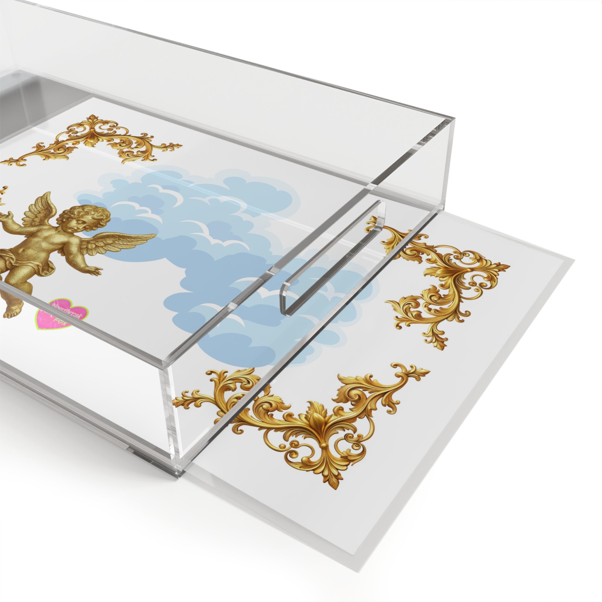 Cherub Cloud Acrylic Serving Tray — Baroque Gold Angel Decorative Tray