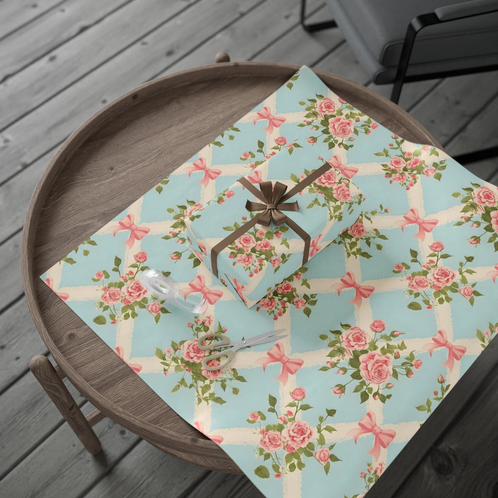 Vintage Rose Bow Wrapping Paper — Pastel Floral Gift Wrap