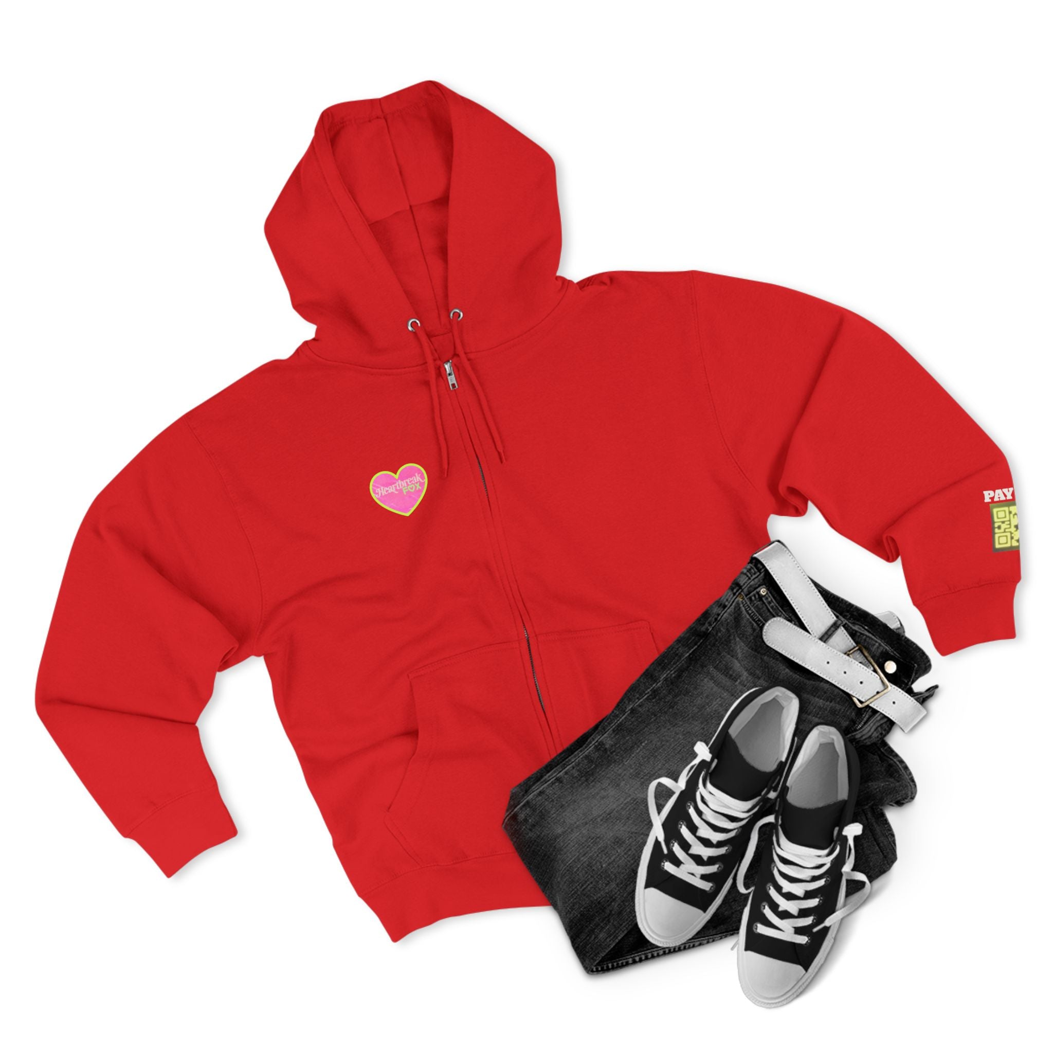 Open Your Wallet & Gimmie Your Money Zip Hoodie — Pink Heart Chest & Angel Wings Back Graphic