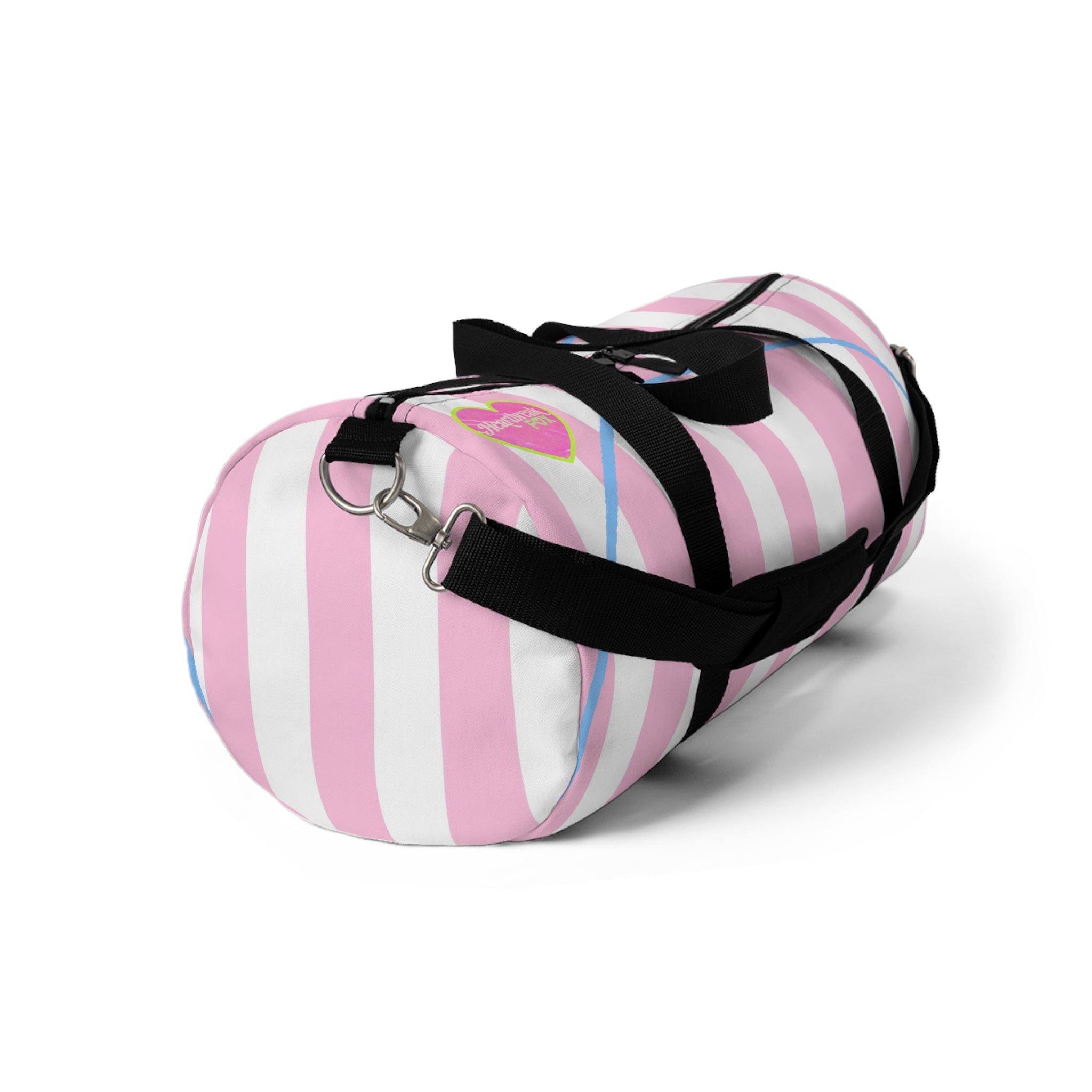 Pastel Pink Striped Duffel Bag — Heart Accent Travel Gym Bag