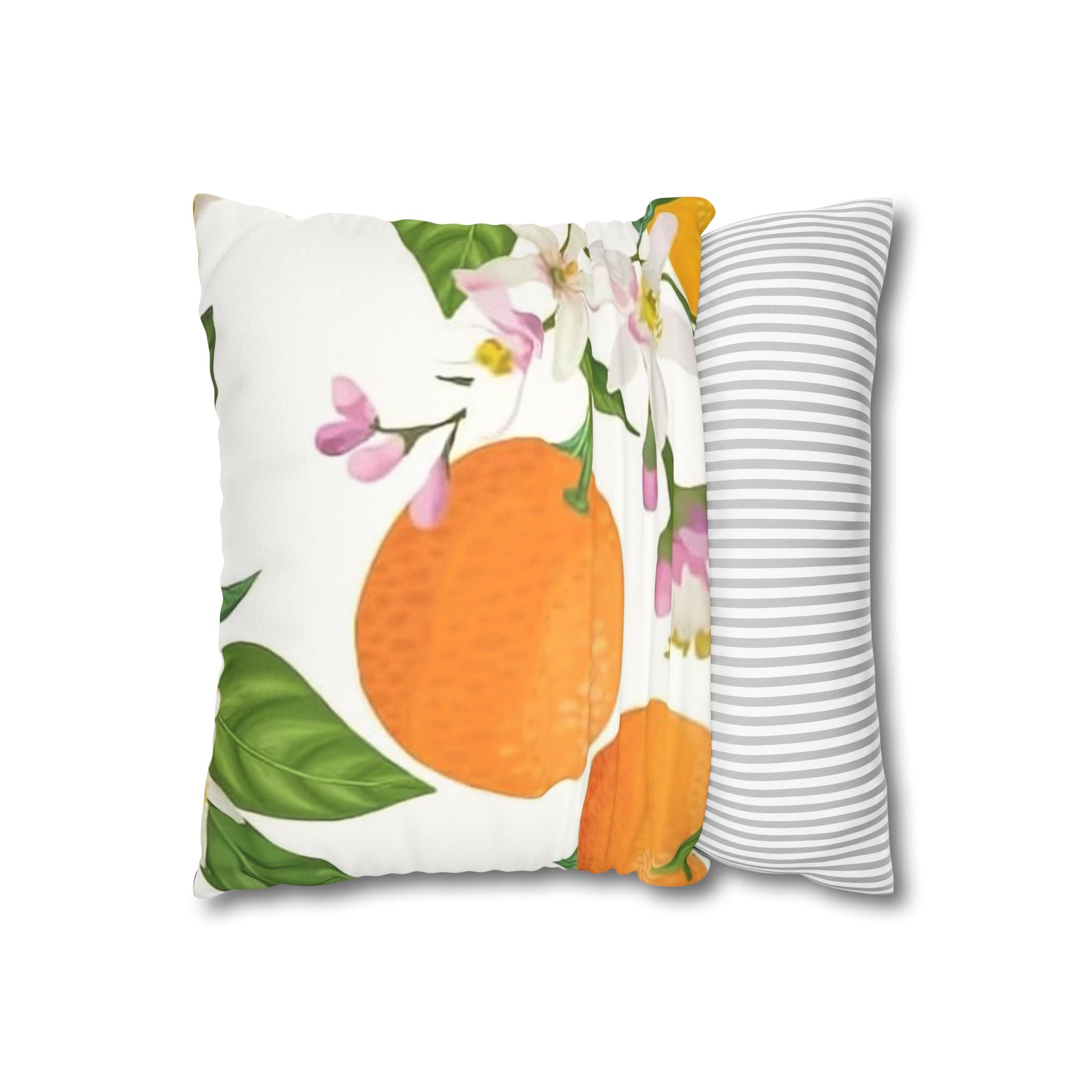 Citrus Blossom Faux Suede Pillowcase — Orange Slice Decorative Pillow