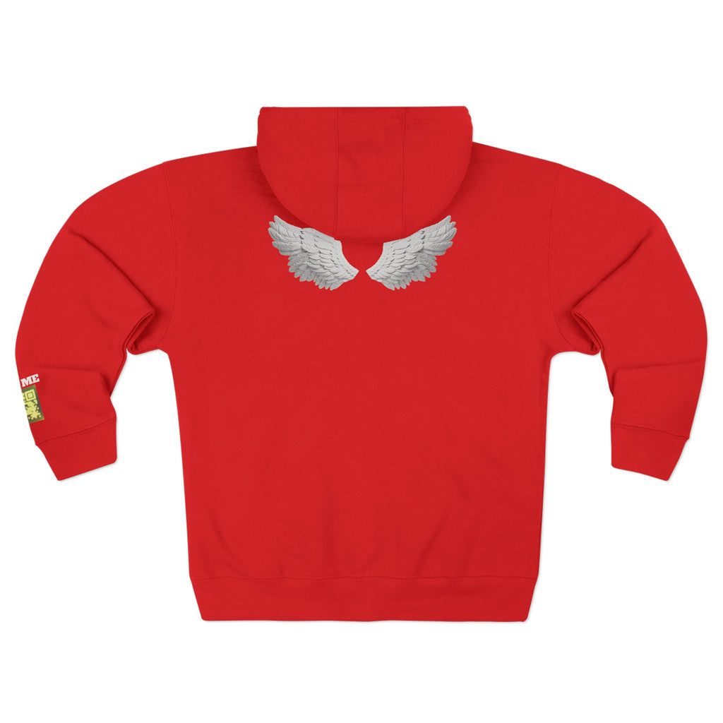 Open Your Wallet & Gimmie Your Money Zip Hoodie — Pink Heart Chest & Angel Wings Back Graphic