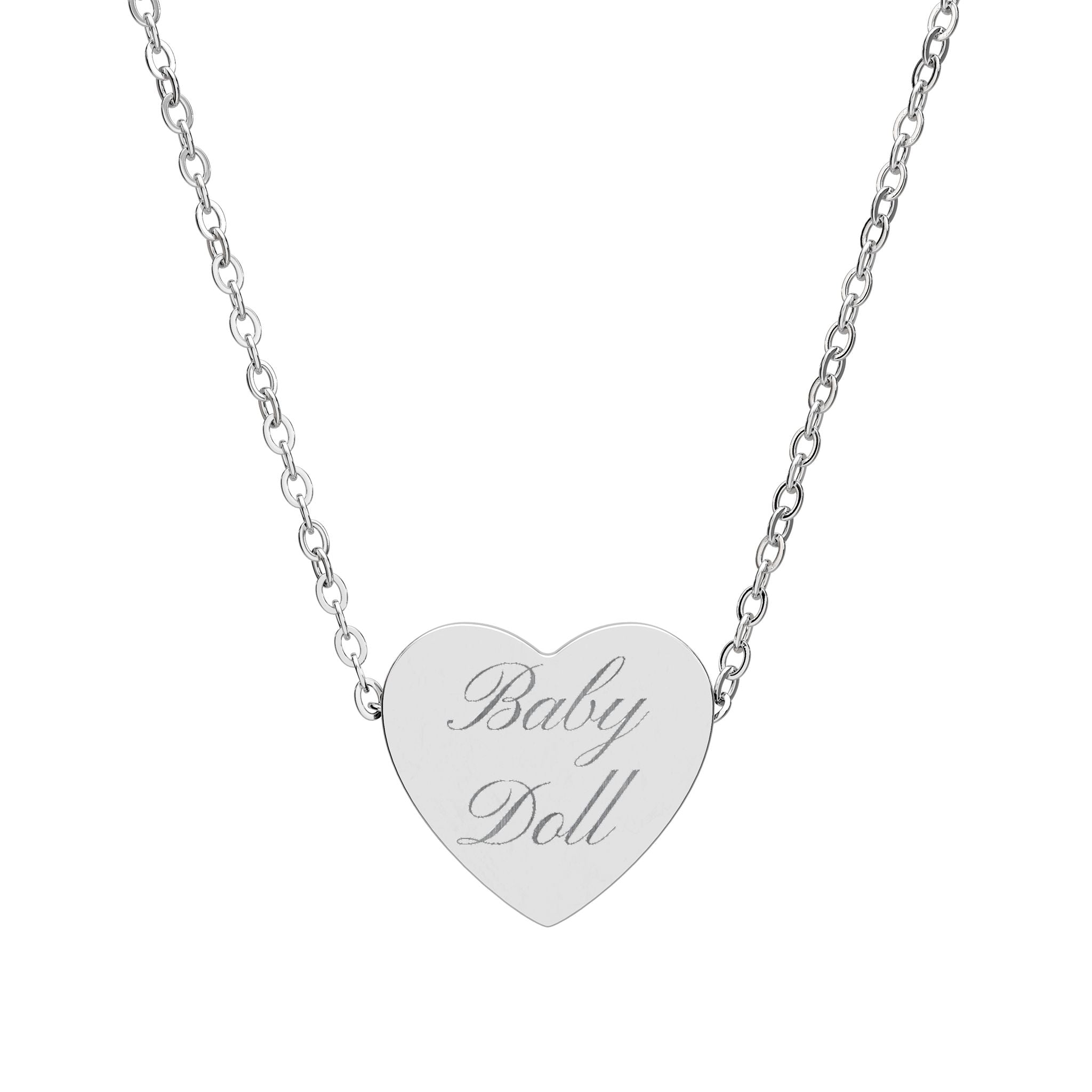 Engraved Heart Necklace — "Baby Doll" Script Pendant