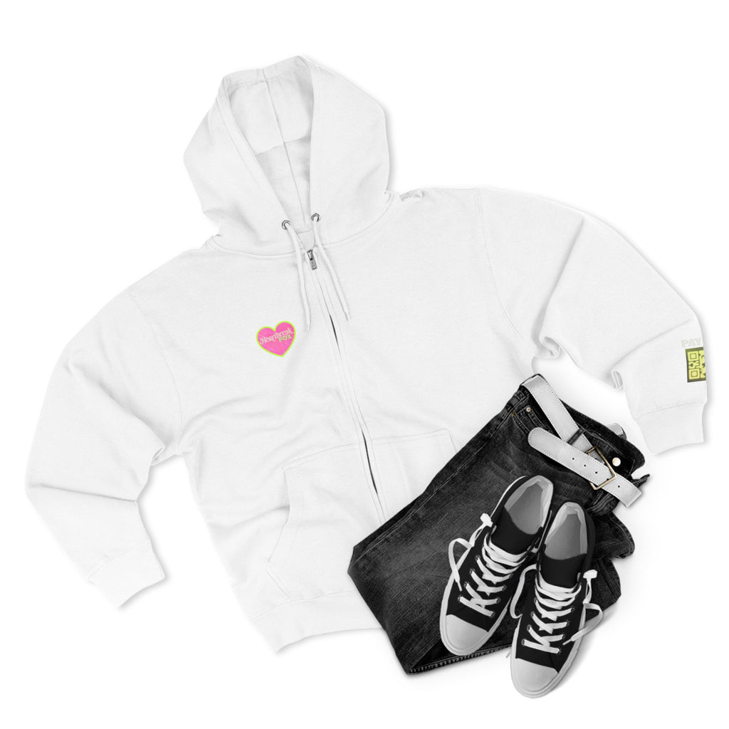 Open Your Wallet & Gimmie Your Money Zip Hoodie — Pink Heart Chest & Angel Wings Back Graphic