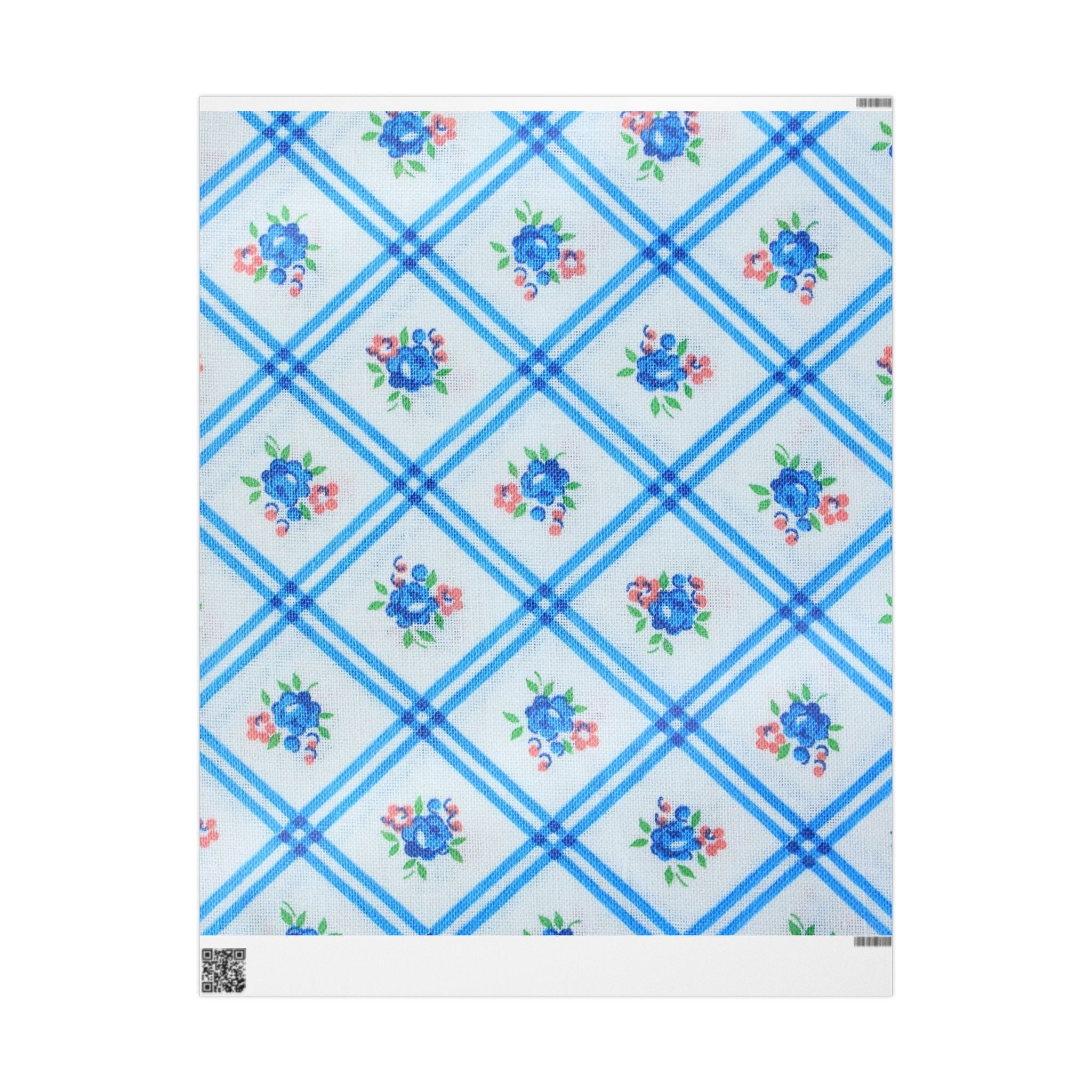 Floral Blue Plaid Wrapping Paper – Vintage Rose Gift Wrap Roll